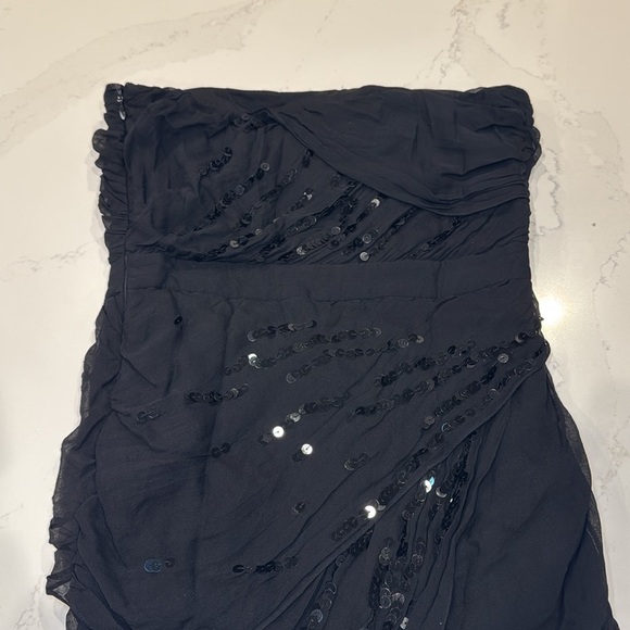 DVF Garvin Embellished Strapless Mini Dress | Black Sequin Silk | Size 2 - Picture 5 of 13
